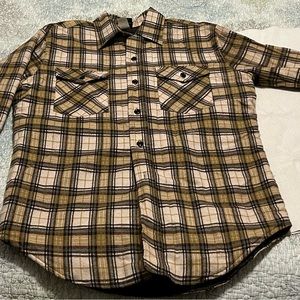The Men’s Shop Men’s Quilted Flannel Shirt Medium, LS, Brown Yellow White